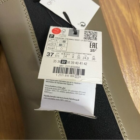 Zara Khaki Green Leather Track Sole‎ Aankle Boots Women Size US 6.5 (EU 37) - Picture 12 of 13